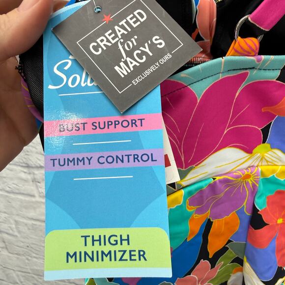 Swim Solutions One Piece Swimdress Bright Multi Floral Size 8 Slimming Bow New - Picture 6 of 7